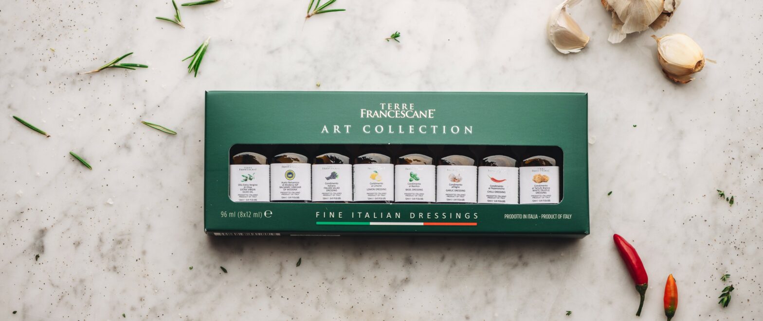 Terre Francescane Art Collection 8 x 12 ml gift set premium Italian singl eportion extra virgin olive oils
